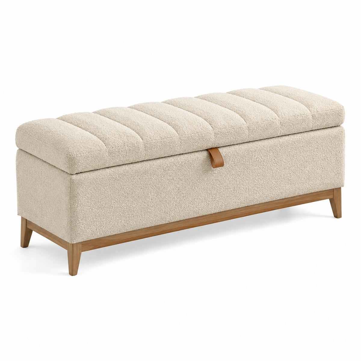Sitzbank mit Stauraum 120×45×48 cm Bouclé Beige Holzgestell gepolstert