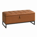 Aufbewahrungsbank 100×40×45 cm Kunstleder Cognac gepolstert mit Stauraum