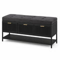 Sitzbank mit Stauraum 120×40×50 cm Schwarz Textil Holz gerippt