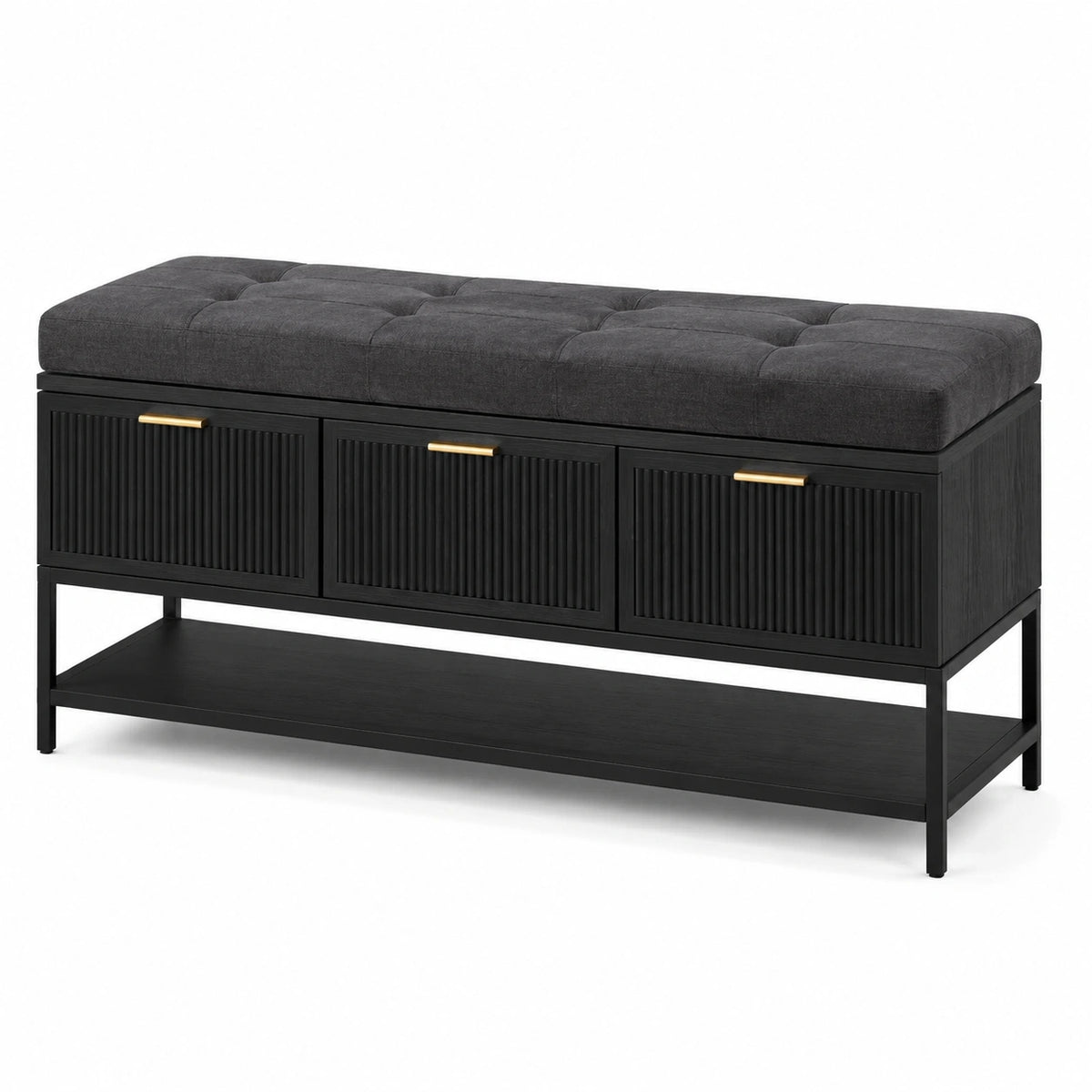 Sitzbank mit Stauraum 120×40×50 cm Schwarz Textil Holz gerippt