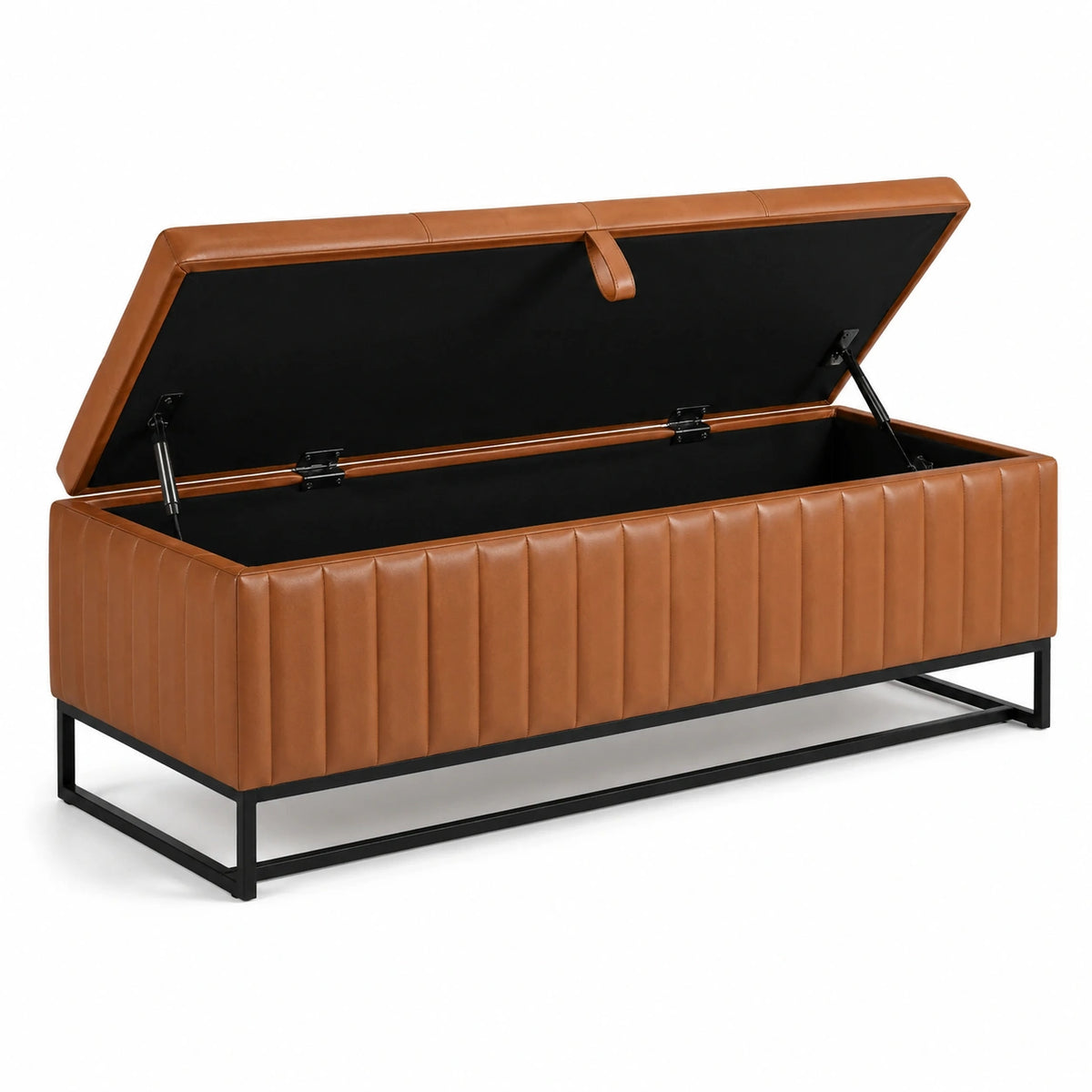 Sitzbank mit Stauraum 120×45×50 cm Kunstleder Cognac gepolstert mit Klappdeckel