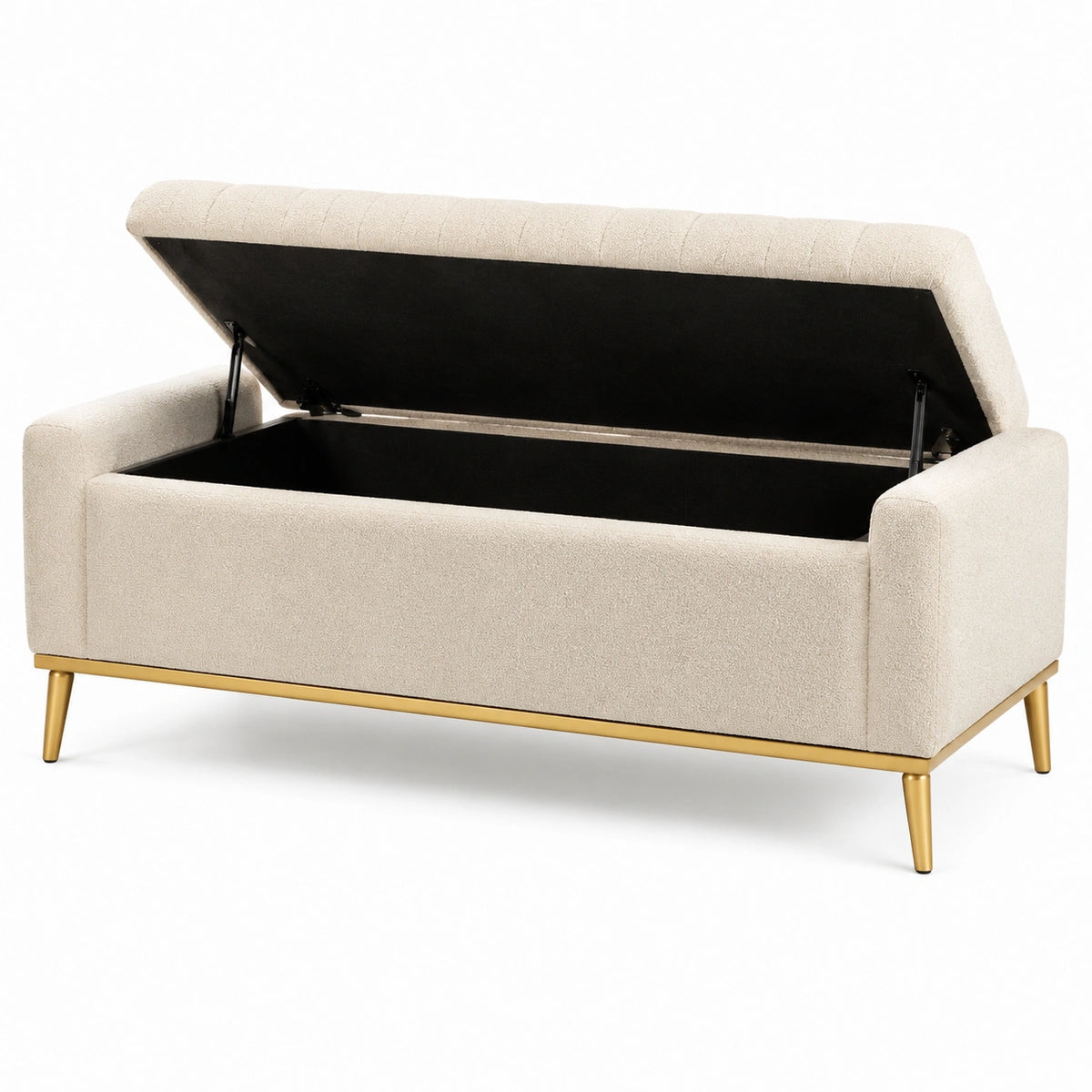 Sitzbank 126×52×76 cm Bouclé Creme mit Stauraum und Armlehnen