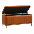 Aufbewahrungsbank 120×45×50 cm aus Kunstleder in Cognac mit Klappdeckel