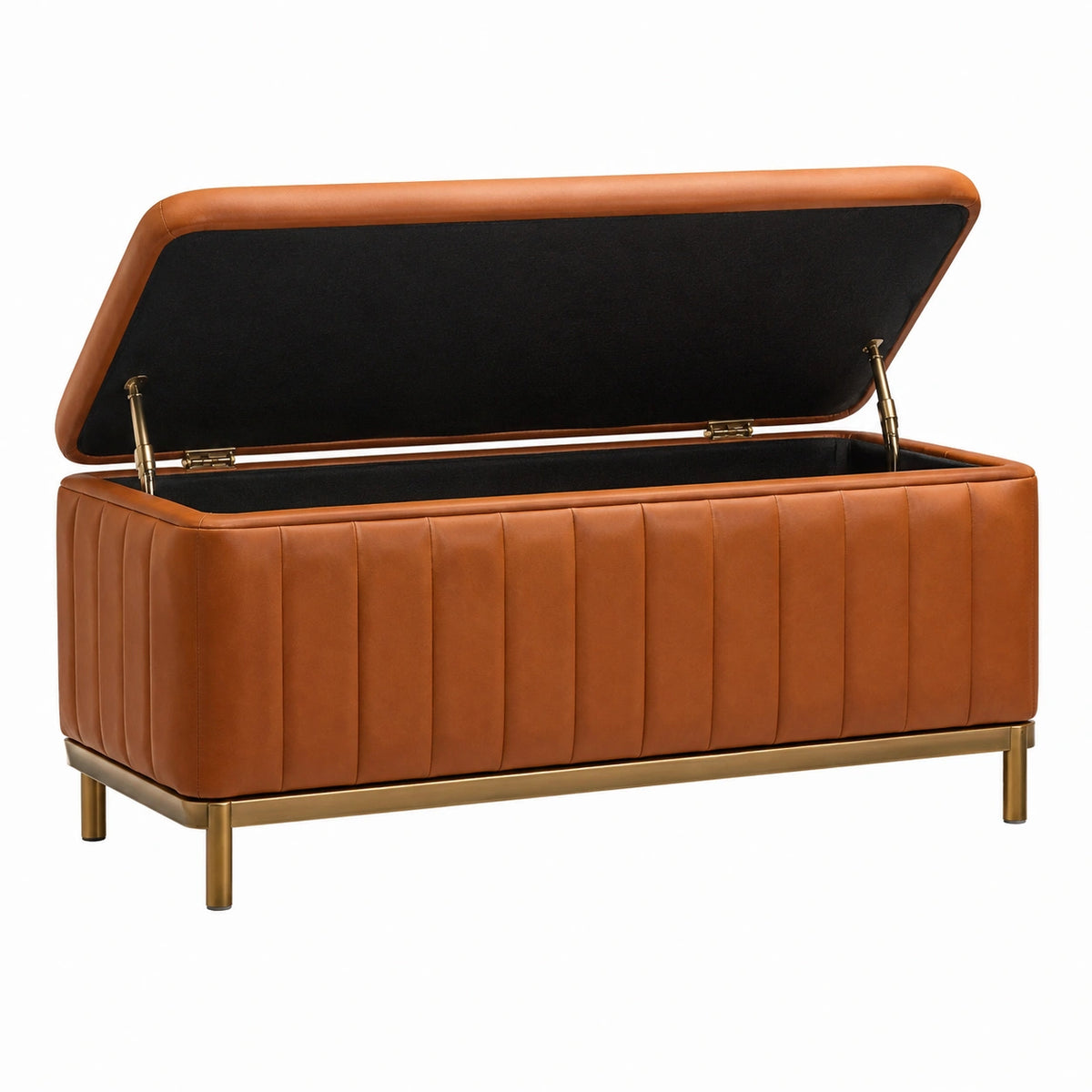 Aufbewahrungsbank 120×45×50 cm aus Kunstleder in Cognac mit Klappdeckel