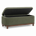 Aufbewahrungsbank 120×45×50 cm aus Cordstoff Olivgrün mit Holzgestell - gepolsterte Sitzbank mit Stauraum