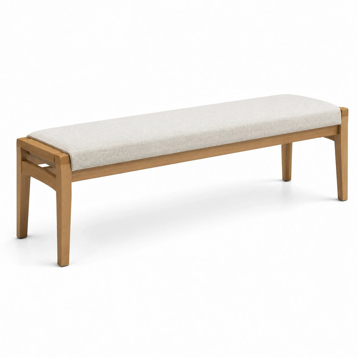 Sitzbank 120×40×46 cm aus Holz mit Stoffpolsterung in Naturbeige - skandinavisch
