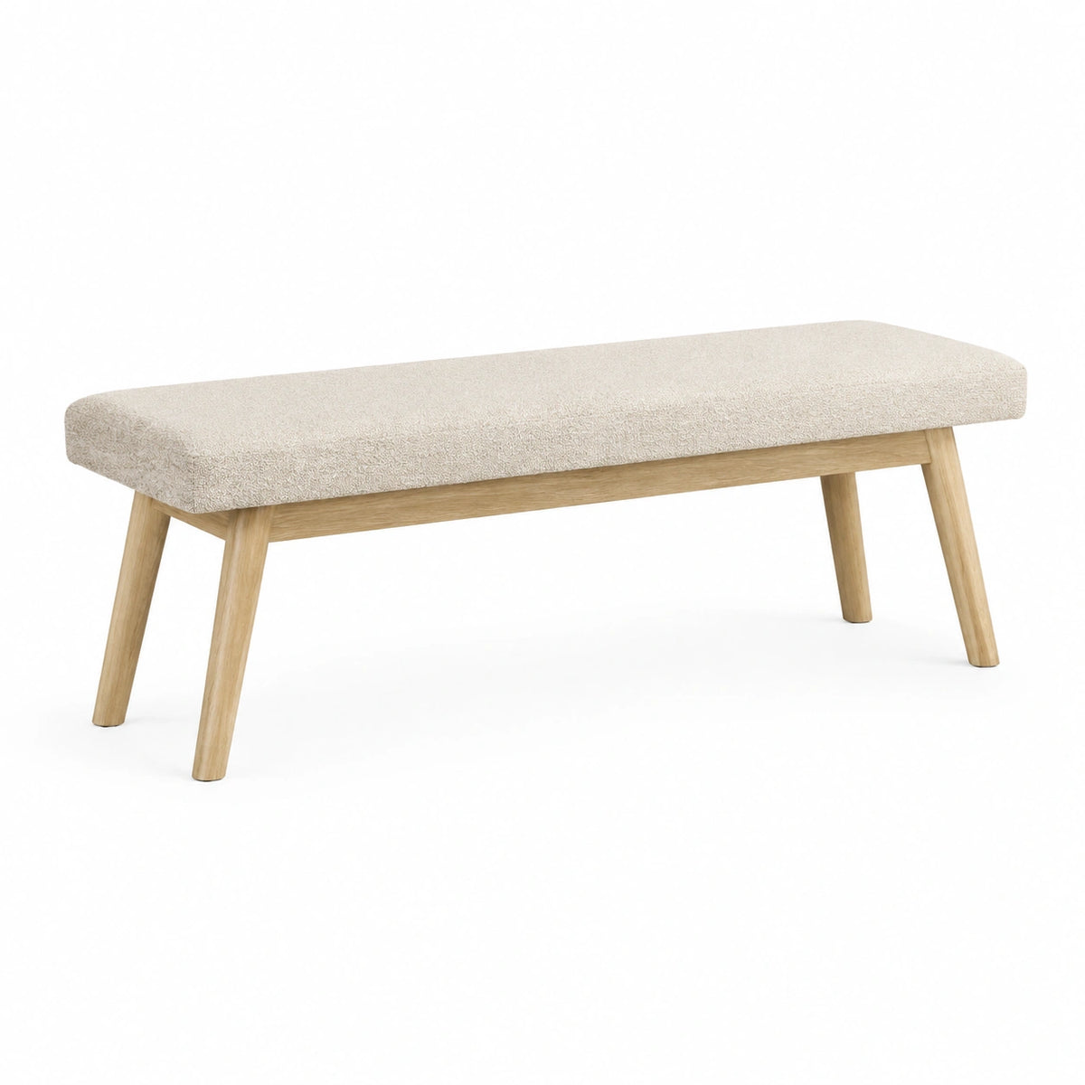 Polsterbank 120×40×46 cm mit Textilbezug in Creme und Holzgestell im skandinavischen Stil