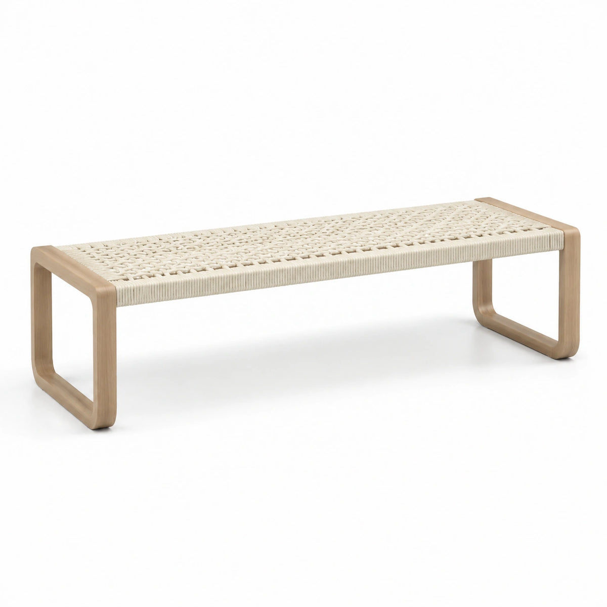 Sitzbank 120 x 40 x 45 cm Holz Natur Creme mit geflochtener Sitzfläche