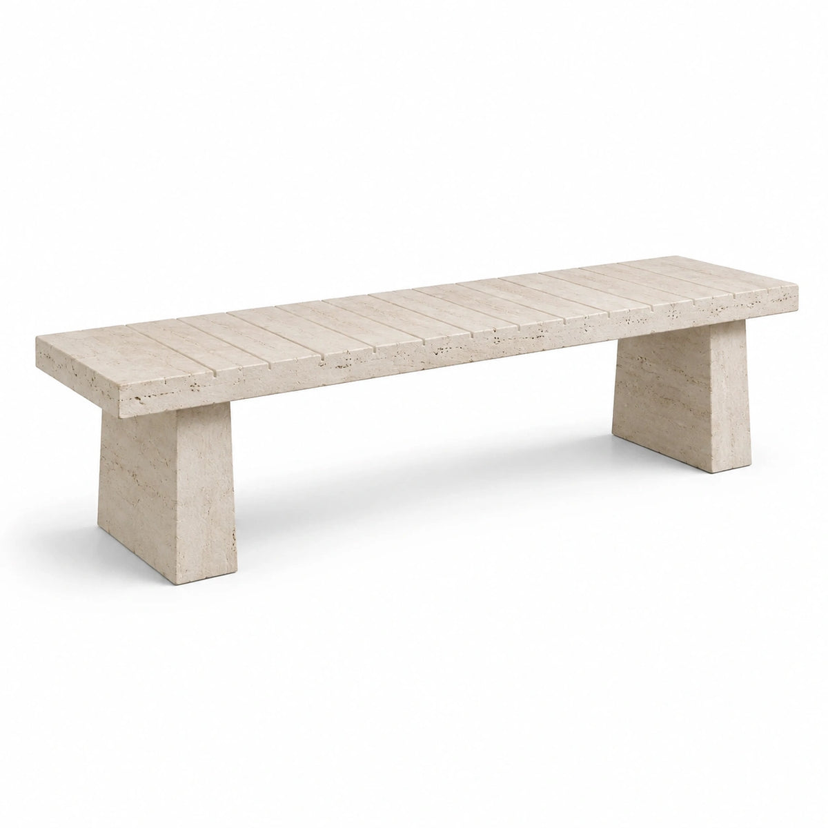 Sitzbank 180×40×45cm aus Travertin Beige mit gerillter Sitzfläche