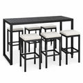 Bar-Esstisch-Set 7-teilig 140×70×105 cm Aluminium Schwarz Weiß mit 6 gepolsterten Hockern