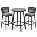 3-teiliges Bartisch-Set 70×100cm Schwarz/Grau mit Metallgestell und Geflecht für Außenbereiche