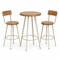 Bartisch Set 3-teilig Ø80×105 cm Holz Metall Braun Creme mit zwei Barhockern