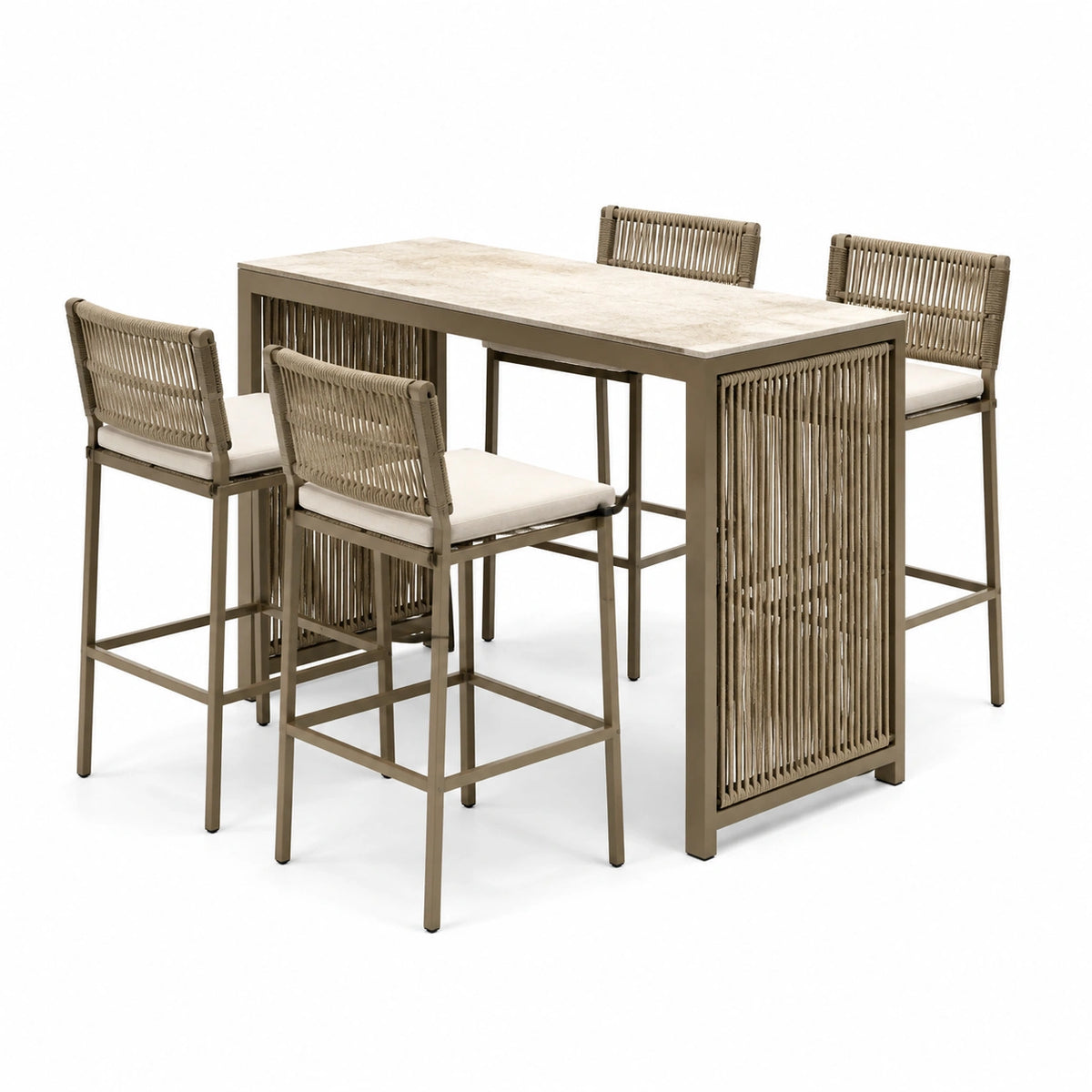 Gartenbar-Set 140 x 70 x 105 cm mit Metall und Geflecht in Taupe Beige für Terrasse