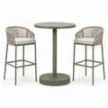 3-teiliges Bartisch-Set 70×105 cm Metall Grün mit Seilgeflecht für Terrasse