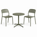 Gartenmöbel-Set mit rundem Metalltisch Ø70×74 cm und 2 Metallstühlen Olivgrün für Balkon und Terrasse