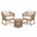 Gartenmöbel Set 2 Sessel 1 Rundtisch Holz Natur Beige - Seilgeflecht für Terrasse