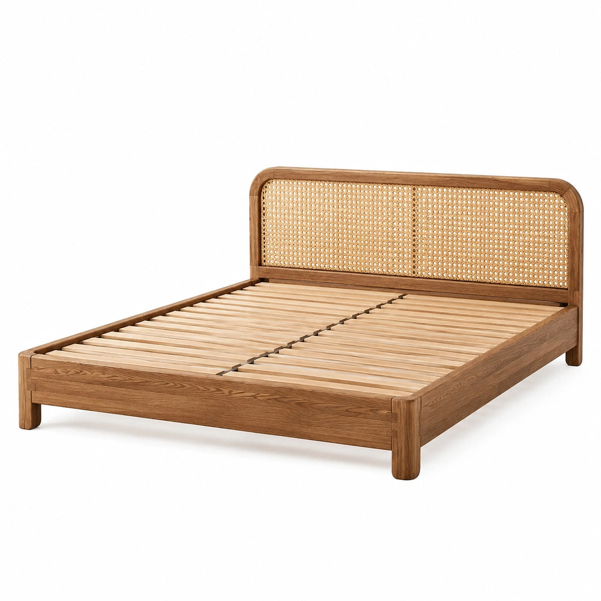 Bettgestell 160 × 200 cm Holz Braun Natur mit Rattangeflecht und Lattenrost