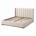 Polsterbett 180×200 cm Beige Stoffbett mit Lattenrost und gepolstertem Kopfteil