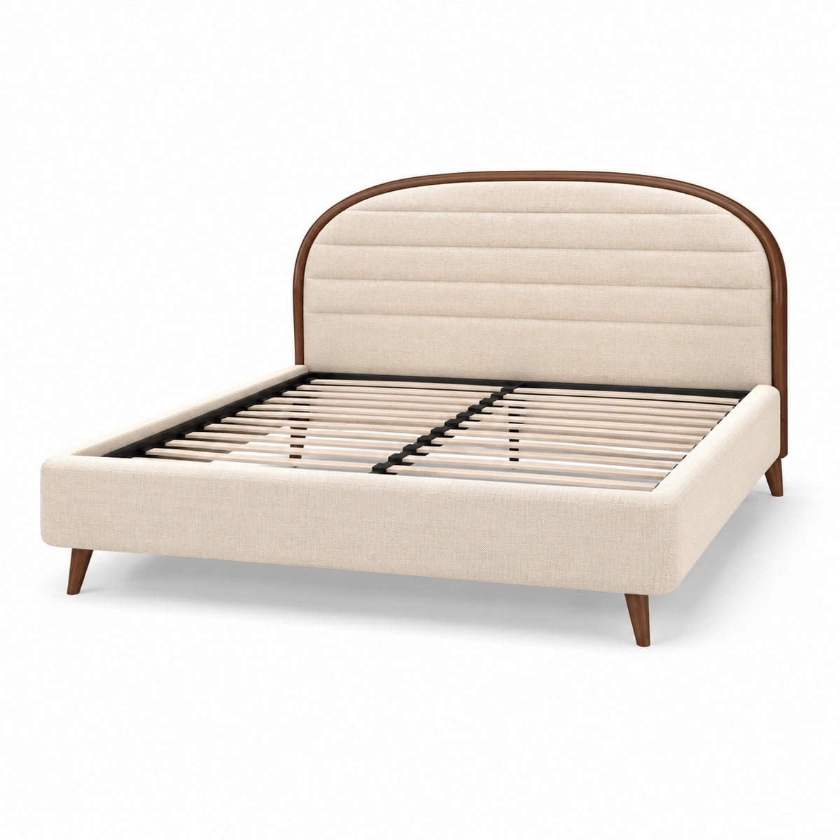 Polsterbett 160×200 cm in Beige mit Holzrahmen und Lattenrost im modernen Stil