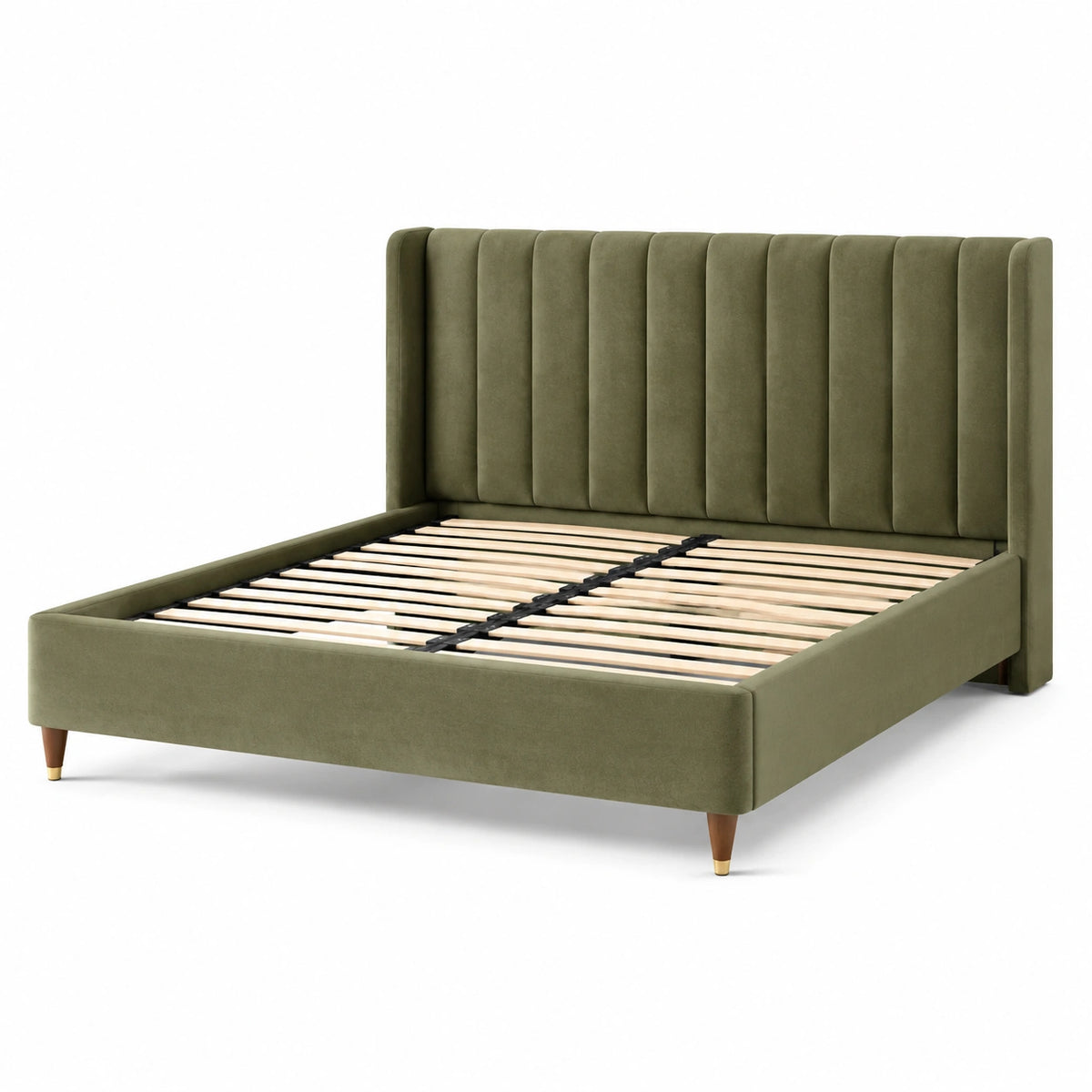 Polsterbett 160×200 cm Textil Olivgrün Doppelbett mit Lattenrost modern