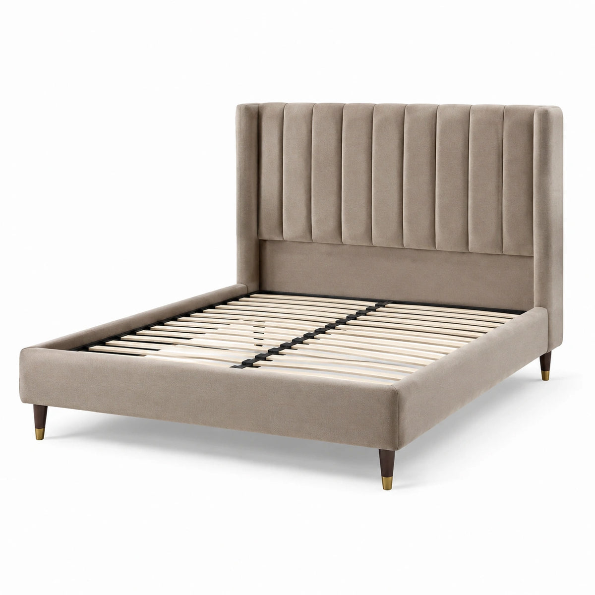 Polsterbett 160×200 cm Taupe Textil mit Lattenrost und gepolstertem Kopfteil